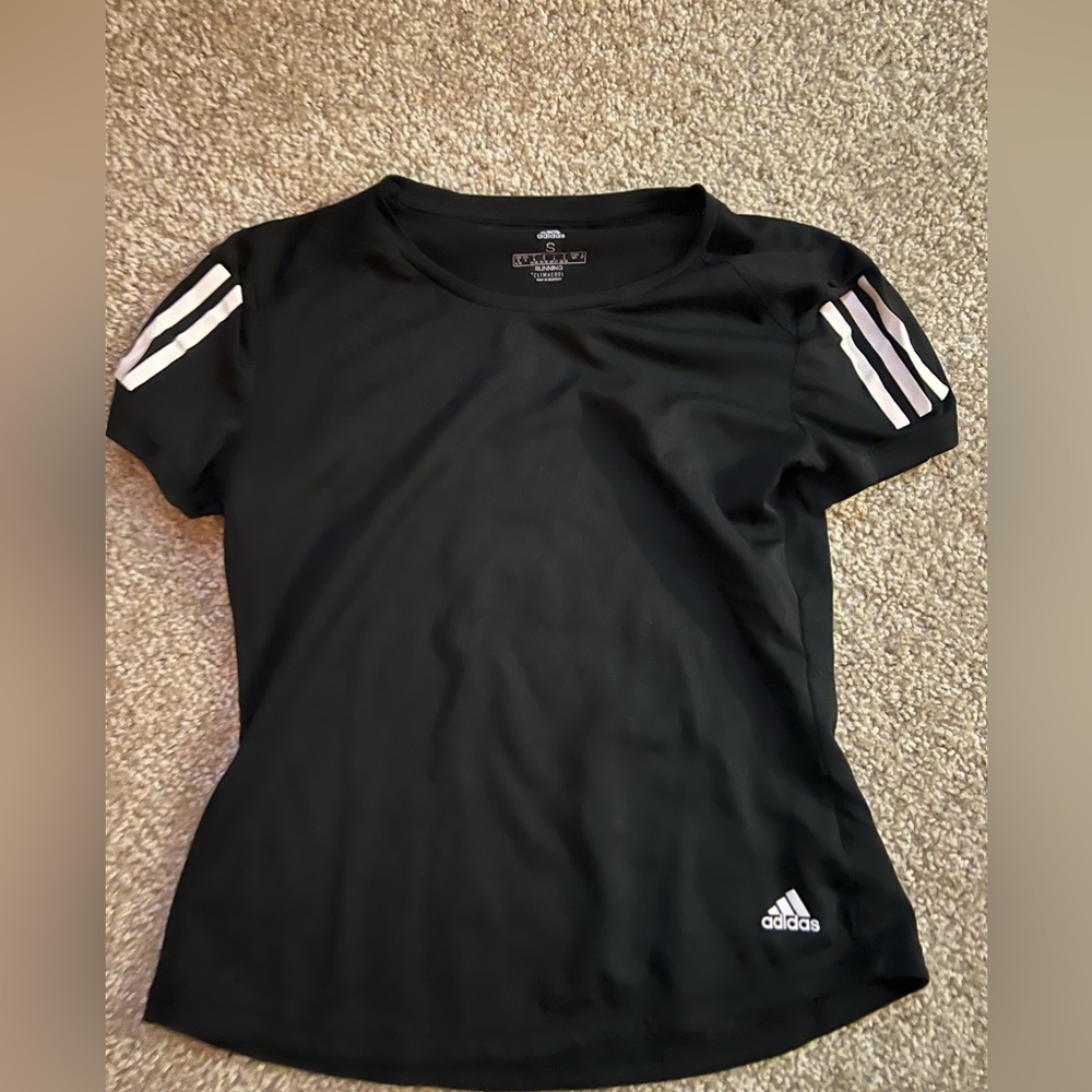 Adidas Women's Black Tee with White Stripes